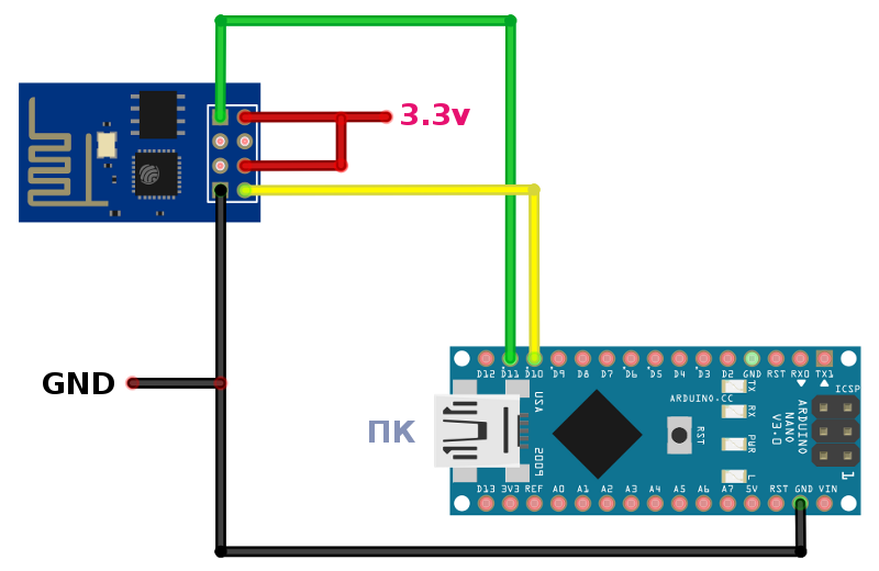 Схема подключения esp8266 к arduino uno